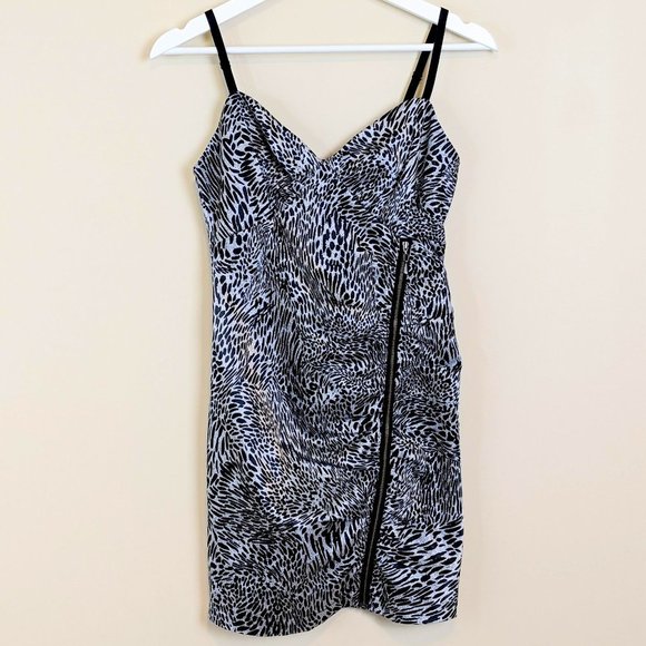 Guess XS Black & White Leopard Pattern Stretch Dress with Adjustable Straps - Picture 1 of 16